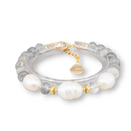 Bracelet of hard stones and river pearls with clasp