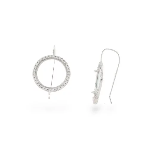 925 Silver Earring Base With Zirconia Monachella Bezel 19mm For Stones Up To 15mm 2 Pairs Rhodium Plated