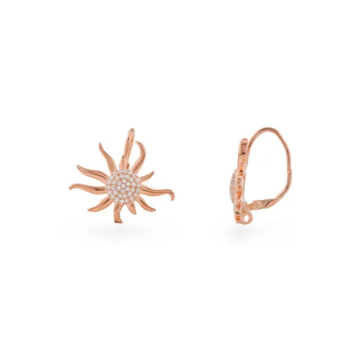 925 Silver Earring Base Closed Monachella Sun With Zirconia 19x24mm 1 Pair Rose Gold