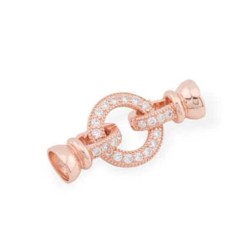 925 Silver Clasp With Zircons Round 14x30mm With 7.5mm Cups 1pc Rose Gold