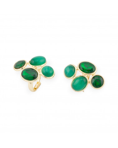 Anello Di Bronzo Con Occhio Di Gatto E Cristalli CZ 4 Pietre 27x35mm Misura Regolabile Dorato Verde-ANELLI BRONZO E OCCHIO DI GATTO | Worldofjewel.com