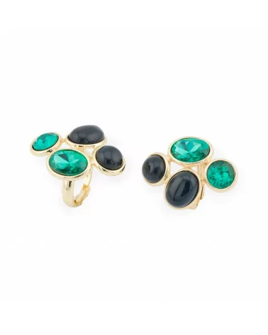 Anello Di Bronzo Con Occhio Di Gatto E Cristalli CZ 4 Pietre 27x35mm Misura Regolabile Dorato Verde Nero-ANELLI BRONZO E OCCHIO DI GATTO | Worldofjewel.com