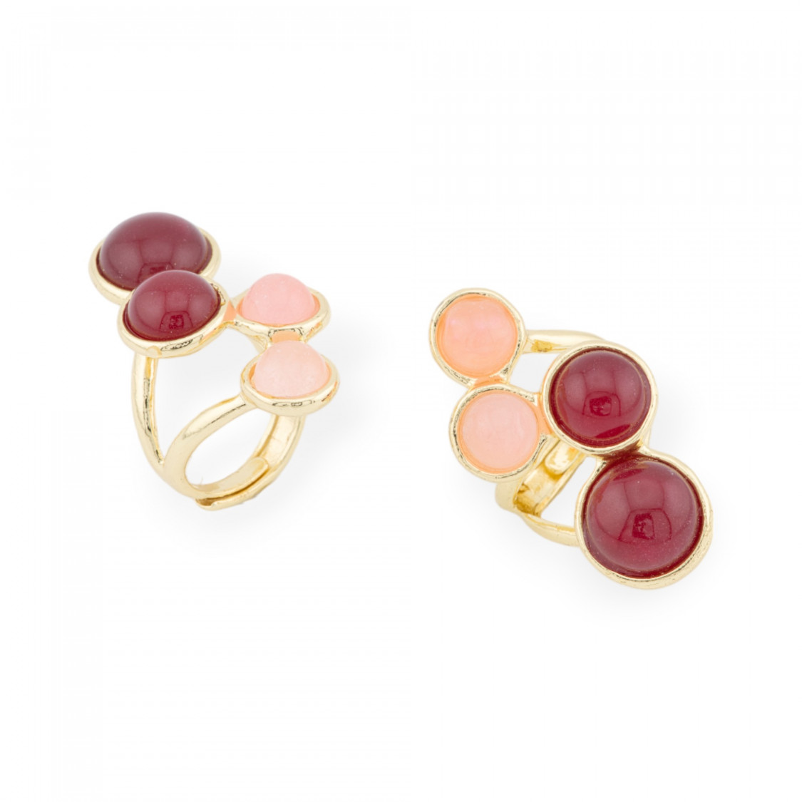 Anello Di Bronzo Con Pietre Dure 4 Pietre 23x40mm Misura Regolabile Dorato Rosso Rosa-ANELLI BRONZO E OCCHIO DI GATTO | Worldofjewel.com