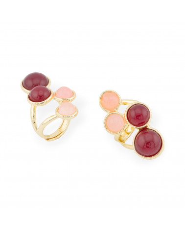 Anello Di Bronzo Con Pietre Dure 4 Pietre 23x40mm Misura Regolabile Dorato Rosso Rosa-ANELLI BRONZO E OCCHIO DI GATTO | Worldofjewel.com