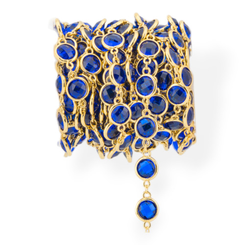 Brass Rosary Chain With Cat's Eye Cabochon Round 10mm 5 Meters Gold Blue