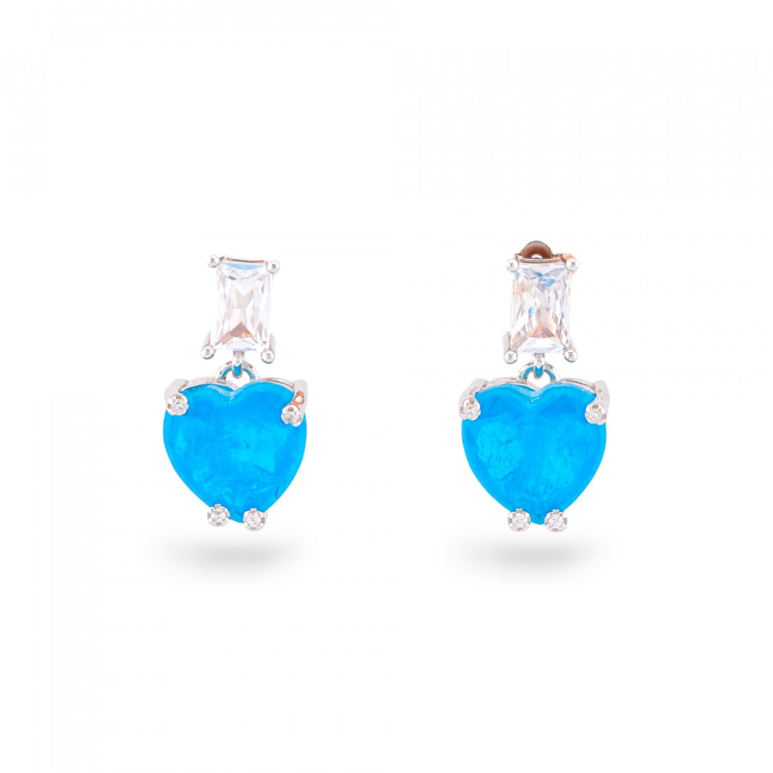 Orecchini Di Argento 925 Con Zirconi E Pietre Incastonate Cuore Rodiato Blu-ARGENTO 925 CRYSTAL | Worldofjewel.com