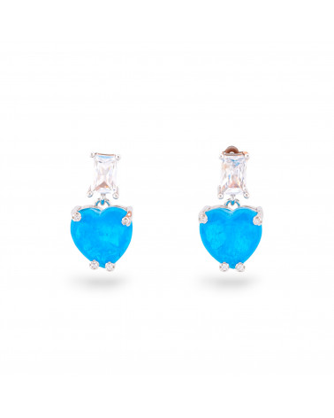 Orecchini Di Argento 925 Con Zirconi E Pietre Incastonate Cuore Rodiato Blu-ARGENTO 925 CRYSTAL | Worldofjewel.com