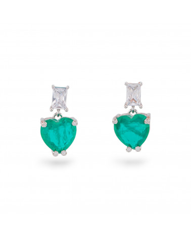 Orecchini Di Argento 925 Con Zirconi E Pietre Incastonate Cuore Rodiato Verde Smeraldo-ARGENTO 925 CRYSTAL | Worldofjewel.com