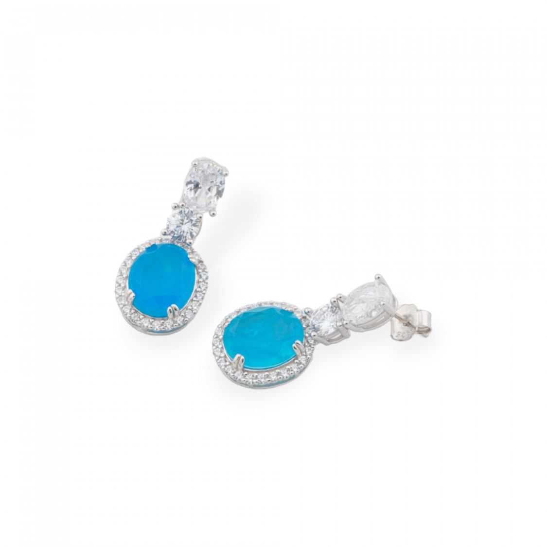 Orecchini Di Argento 925 Con Zirconi E Pietre Incastonate Ovale Rodiato Blu-ARGENTO 925 CRYSTAL | Worldofjewel.com