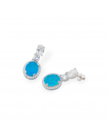 Orecchini Di Argento 925 Con Zirconi E Pietre Incastonate Ovale Rodiato Blu-ARGENTO 925 CRYSTAL | Worldofjewel.com