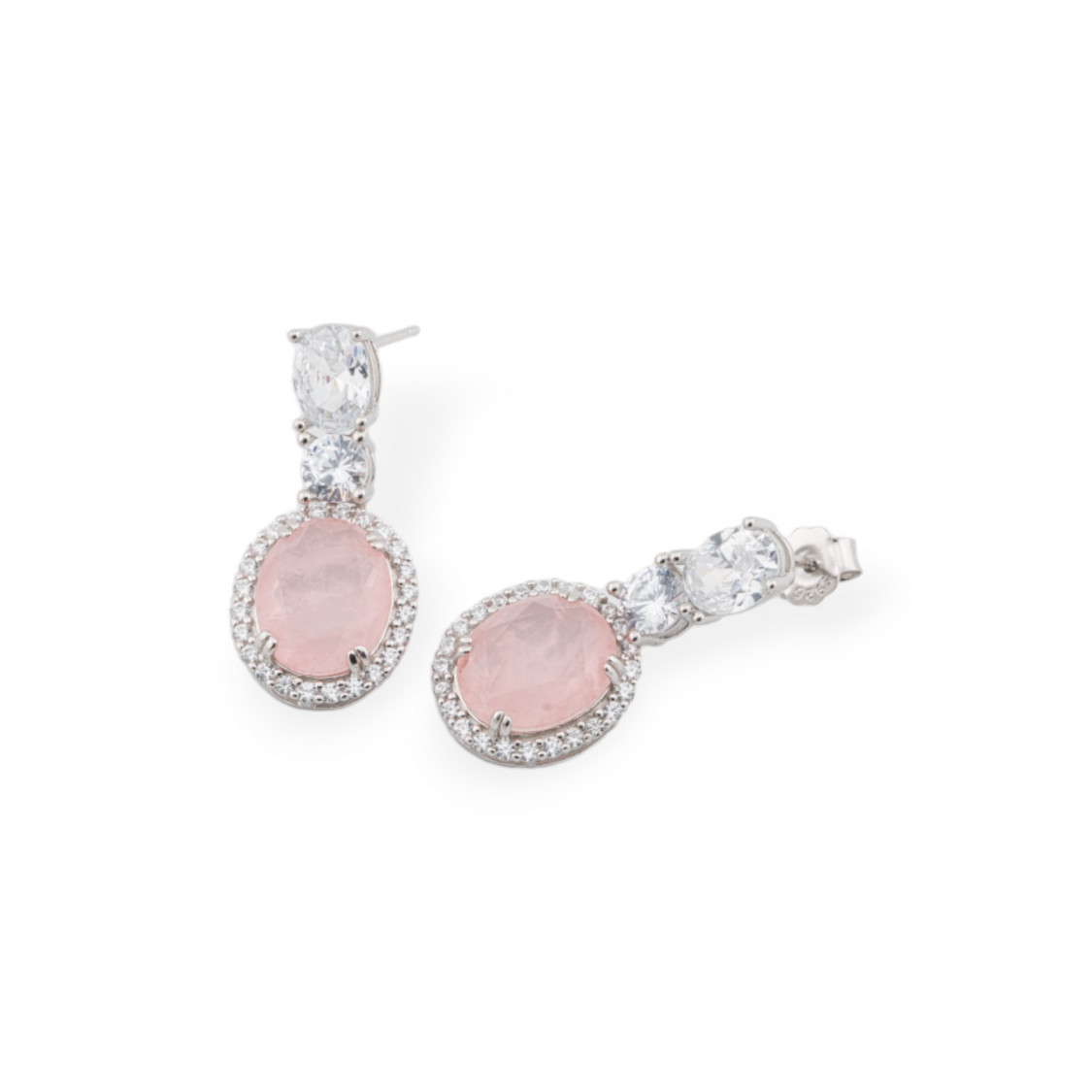 Orecchini Di Argento 925 Con Zirconi E Pietre Incastonate Ovale Rodiato Rosa-ARGENTO 925 CRYSTAL | Worldofjewel.com