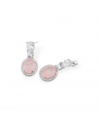 Orecchini Di Argento 925 Con Zirconi E Pietre Incastonate Ovale Rodiato Rosa-ARGENTO 925 CRYSTAL | Worldofjewel.com