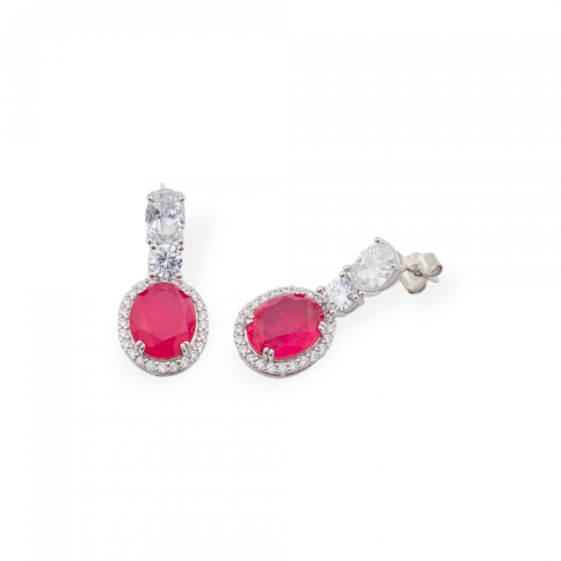 Orecchini Di Argento 925 Con Zirconi E Pietre Incastonate Ovale Rodiato Ruby-ARGENTO 925 CRYSTAL | Worldofjewel.com