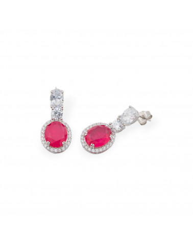 Orecchini Di Argento 925 Con Zirconi E Pietre Incastonate Ovale Rodiato Ruby-ARGENTO 925 CRYSTAL | Worldofjewel.com