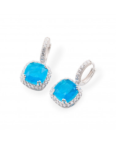 Orecchini Di Argento 925 Con Zirconi E Pietre Incastonate Quadrato Blu-ARGENTO 925 CRYSTAL | Worldofjewel.com