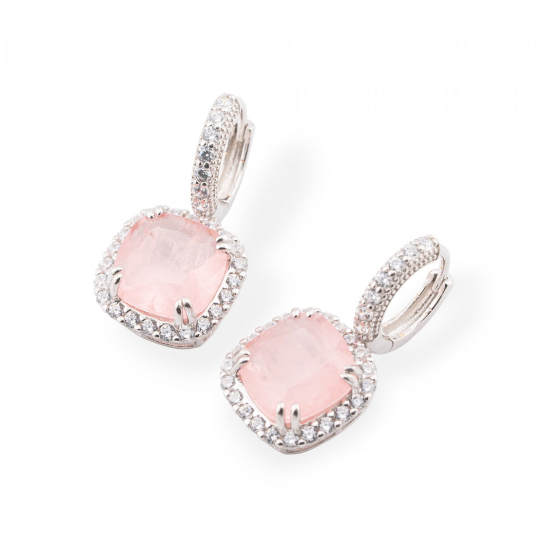 Orecchini Di Argento 925 Con Zirconi E Pietre Incastonate Quadrato Rosa-ARGENTO 925 CRYSTAL | Worldofjewel.com