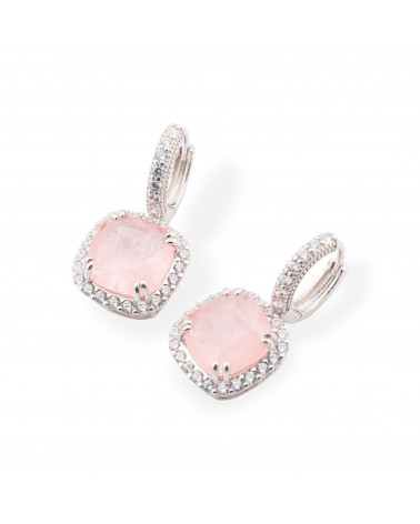 Orecchini Di Argento 925 Con Zirconi E Pietre Incastonate Quadrato Rosa-ARGENTO 925 CRYSTAL | Worldofjewel.com