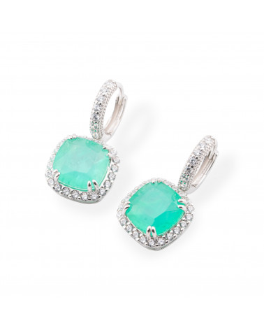 Orecchini Di Argento 925 Con Zirconi E Pietre Incastonate Quadrato Verde Acqua-ARGENTO 925 CRYSTAL | Worldofjewel.com