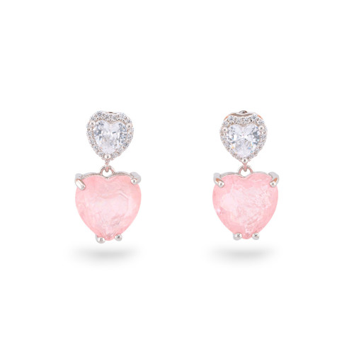 Pendientes de Plata 925 con Circonitas y Piedras Rodiadas engastadas con Corazón Rosa