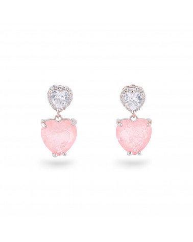 Orecchini Di Argento 925 Con Zirconi E Pietre Incastonate Rodiato Cuore Rosa-ARGENTO 925 CRYSTAL | Worldofjewel.com