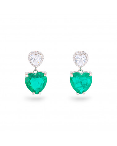 Orecchini Di Argento 925 Con Zirconi E Pietre Incastonate Rodiato Cuore Verde-ARGENTO 925 CRYSTAL | Worldofjewel.com