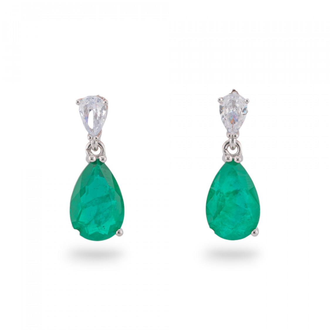 Orecchini Di Argento 925 Con Zirconi E Pietre Incastonate Rodiato Goccia Verde-ARGENTO 925 CRYSTAL | Worldofjewel.com