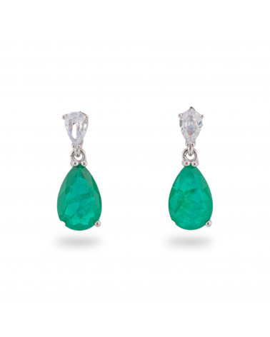 Orecchini Di Argento 925 Con Zirconi E Pietre Incastonate Rodiato Goccia Verde-ARGENTO 925 CRYSTAL | Worldofjewel.com