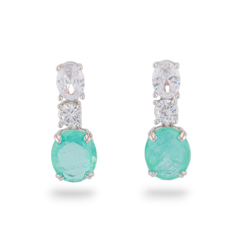 Boucles d'oreilles en argent 925 avec zircons et pierres serties rhodié ovale Aqua