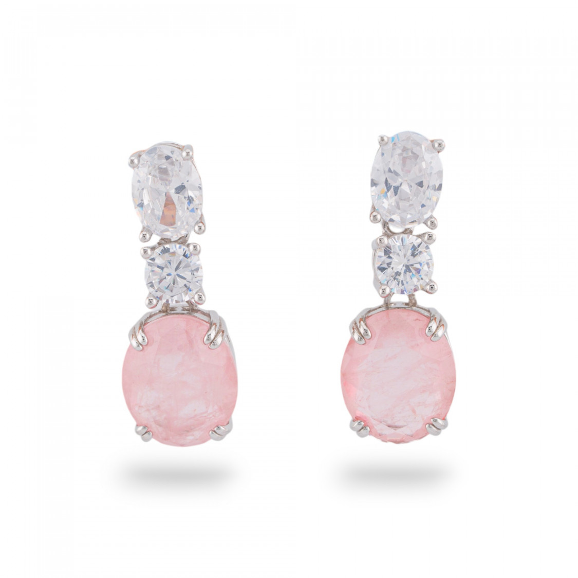 Orecchini Di Argento 925 Con Zirconi E Pietre Incastonate Rodiato Ovale Rosa-ARGENTO 925 CRYSTAL | Worldofjewel.com