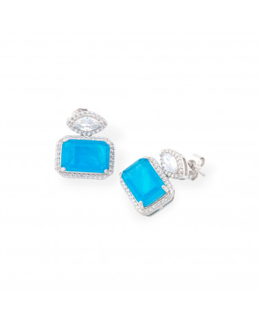 Orecchini Di Argento 925 Con Zirconi E Pietre Incastonate Rodiato Rettangolo Blu-ARGENTO 925 CRYSTAL | Worldofjewel.com