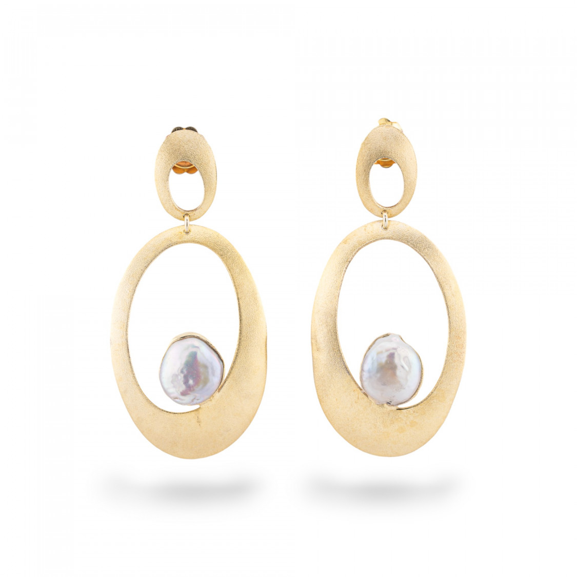 Orecchini Di Argento 925 Made in ITALY Con Perle Di Fiume E Doppio Ovale-ARGENTO 925 DESIGN ITALY | Worldofjewel.com