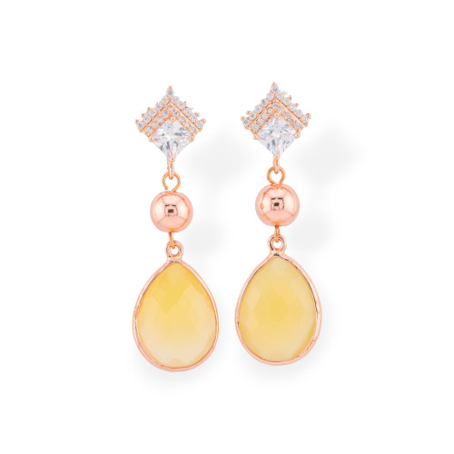 Boucles d'oreilles clous en bronze avec zircons et pierres semi-précieuses serties en or rose et jaune