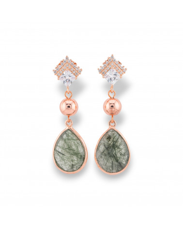 Orecchini Perno Di Bronzo Con Zirconi e Pietre Dure Incastonate Oro Rosa Rutilato Verde-BRONZO CRYSTAL | Worldofjewel.com