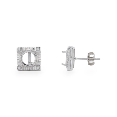 925 Silver Earring Base With Bezel 10mm Outside Inside 6.5mm 2 Pairs Rhodium Plated