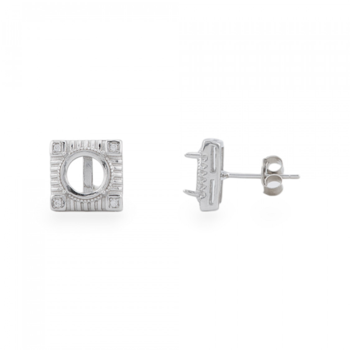 Base Per Orecchini Di Argento 925 A Castone Esterno 10mm Interno 6,5mm 2 Paia Rodiato-BASI DI ARGENTO 925 | Worldofjewel.com