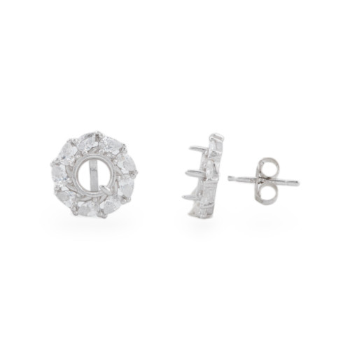 925 Silver Earring Base With Bezel 11mm Outer 5.5mm Inner 2 Pairs Rhodium Plated