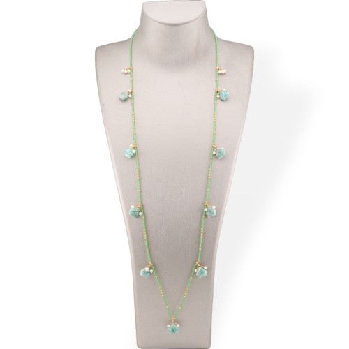 Bijoux Charleston Collier de cristaux CZ avec pierres semi-précieuses et perles de Majorque avec hématite 90 cm Amazonite