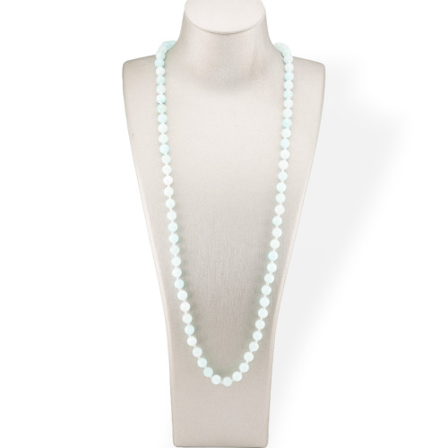 Bijoux Charleston Halskette aus 8 mm geknoteten Halbedelsteinen, 120 cm, hellblaue Jade