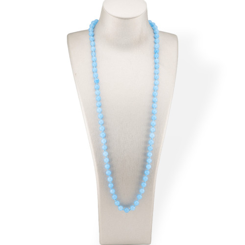 Charlestone Necklace 8mm Knotted Stones 120cm Light Blue Jade