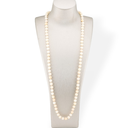 Charlestone Necklace 8mm Knotted Stones 120cm Cream Jade