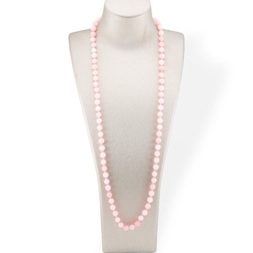 Bijoux Charleston Halskette aus 8 mm geknoteten Halbedelsteinen 120 cm rosa Jade