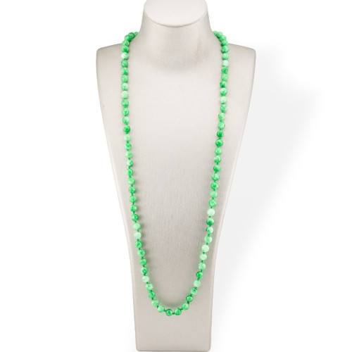 Charleston Bijoux Halskette aus 8 mm geknoteten Halbedelsteinen, 120 cm hellgrüne Jade