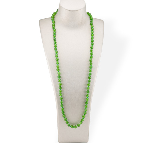 Bijoux Charleston Halskette aus 8 mm geknoteten Halbedelsteinen, 120 cm Peridot, grüne Jade