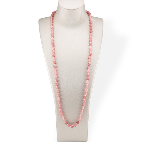 Charlestone Necklace 8mm Knotted Gemstones 120cm Pink Strawberry Quartz