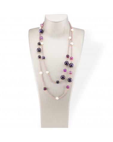 Collana Bijoux Charlestone Di Pietre Dure Perle Di Fiume E Cristalli 120cm Con Chiusura Agata Viola-DESIGN ITALY | Worldofjewel.com