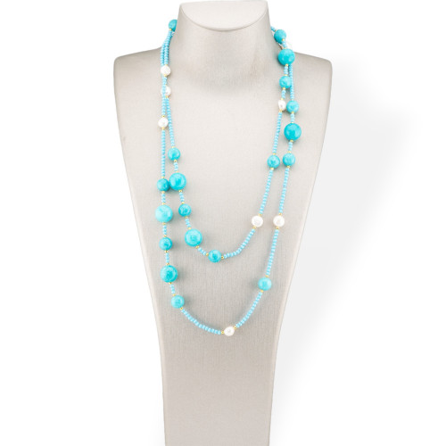 Bijoux Charleston Collier De Pierres Semi-précieuses, Perles De Rivière Et Cristaux 120cm Avec Fermoir Jade Amazonite