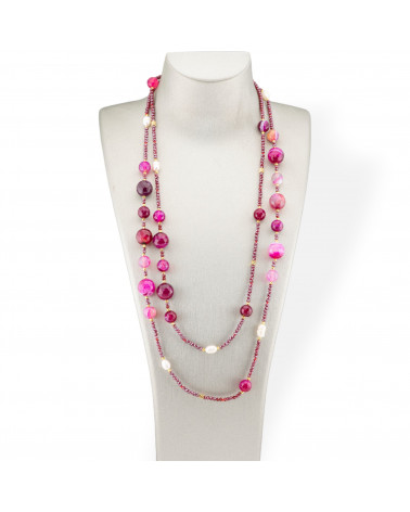 Collana Bijoux Charlestone Di Pietre Dure Perle Di Fiume E Cristalli 160cm Agata Fucsia-DESIGN ITALY | Worldofjewel.com