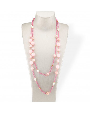 Collana Bijoux Charlestone Di Pietre Dure Perle Di Fiume E Cristalli 160cm Opale Rosa-DESIGN ITALY | Worldofjewel.com