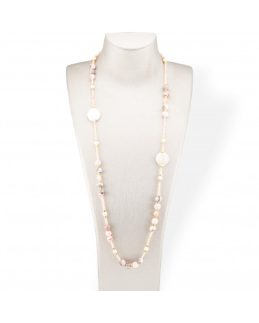 Collana Bijoux Di Cristalli CZ Con Pietre Dure, Perle Barocche Piatte E Ematite 90cm Opale Rosa-DESIGN ITALY | Worldofjewel.com