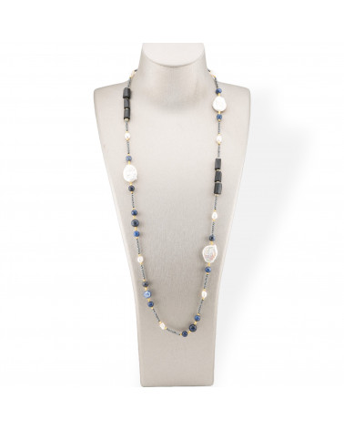 Collana Charlestone Di Pietre Dure, Perle E Ematite 90cm Nero E Lapis-DESIGN ITALY | Worldofjewel.com